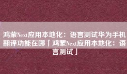 鸿蒙Next应用本地化：语言测试华为手机翻译功能在哪「鸿蒙Next应用本地化：语言测试」