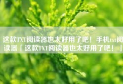 这款TXT阅读器也太好用了吧！手机txt阅读器「这款TXT阅读器也太好用了吧！」