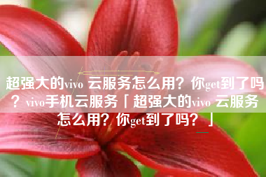 超强大的vivo 云服务怎么用？你get到了吗？vivo手机云服务「超强大的vivo 云服务怎么用？你get到了吗？」