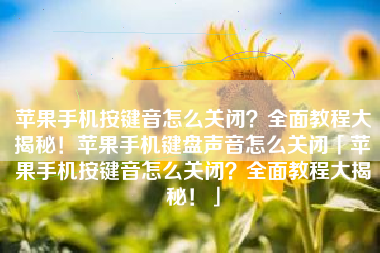 苹果手机按键音怎么关闭？全面教程大揭秘！苹果手机键盘声音怎么关闭「苹果手机按键音怎么关闭？全面教程大揭秘！」