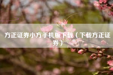 方正证券小方手机版下载（下载方正证券）