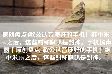原创盘点4款公认音质好的手机！继小米10s之后，这些对称喇叭是封神。手机扬声器「原创盘点4款公认音质好的手机！继小米10s之后，这些对称喇叭是封神。」