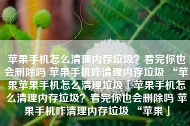 苹果手机怎么清理内存垃圾？看完你也会删除吗 苹果手机咋清理内存垃圾 “苹果苹果手机怎么清理垃圾「苹果手机怎么清理内存垃圾？看完你也会删除吗 苹果手机咋清理内存垃圾 “苹果」