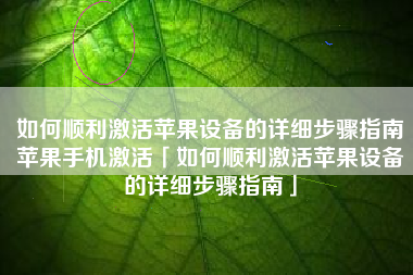如何顺利激活苹果设备的详细步骤指南苹果手机激活「如何顺利激活苹果设备的详细步骤指南」